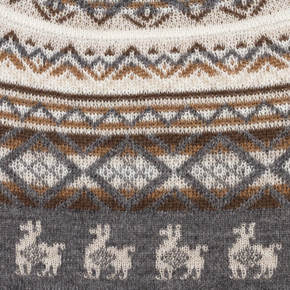 Alpaca Mountain Off-White Brown and Grey Diamond Motif Alpaca Blend Knit Hat