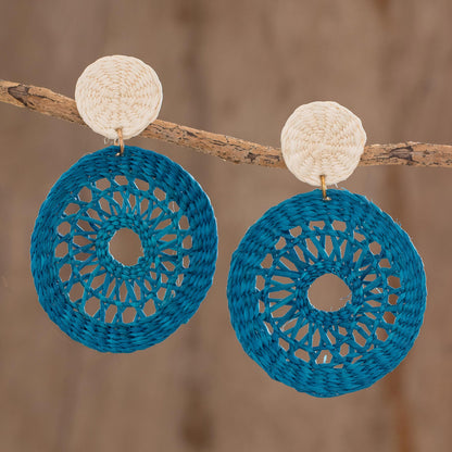 Delightful Nature in Azure Handmade Circular Natural Fiber Earrings in Azure