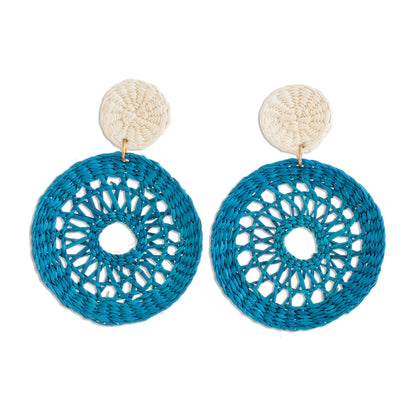 Delightful Nature in Azure Handmade Circular Natural Fiber Earrings in Azure