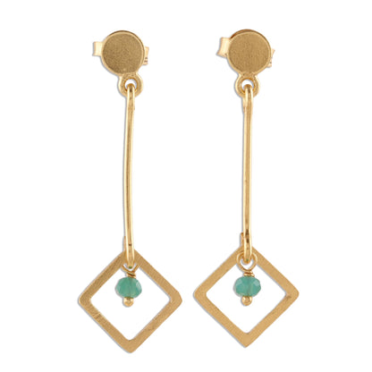 Square Dazzle 22k Gold Plated Chalcedony Dangle Earrings from India