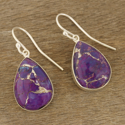 Regal Veins Purple Composite Turquoise Dangle Earrings from India