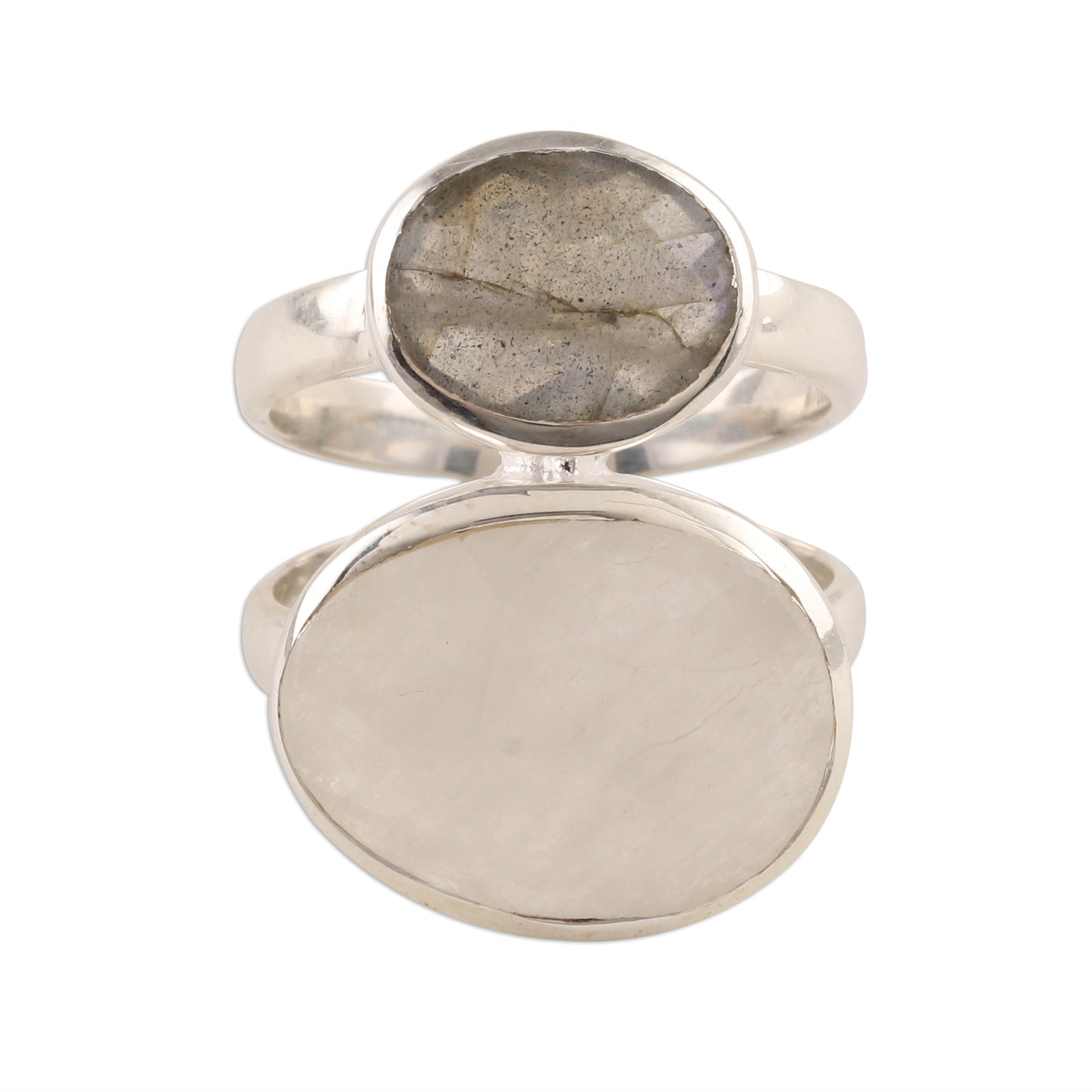 Evening Elegance Rainbow Moonstone and Labradorite Cocktail Ring from India