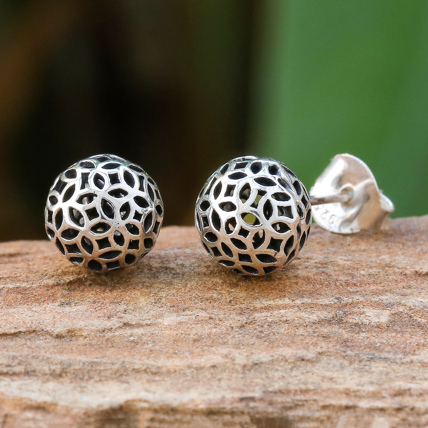 Shiny Seeds Seed Pattern Sterling Silver Stud Earrings from Thailand