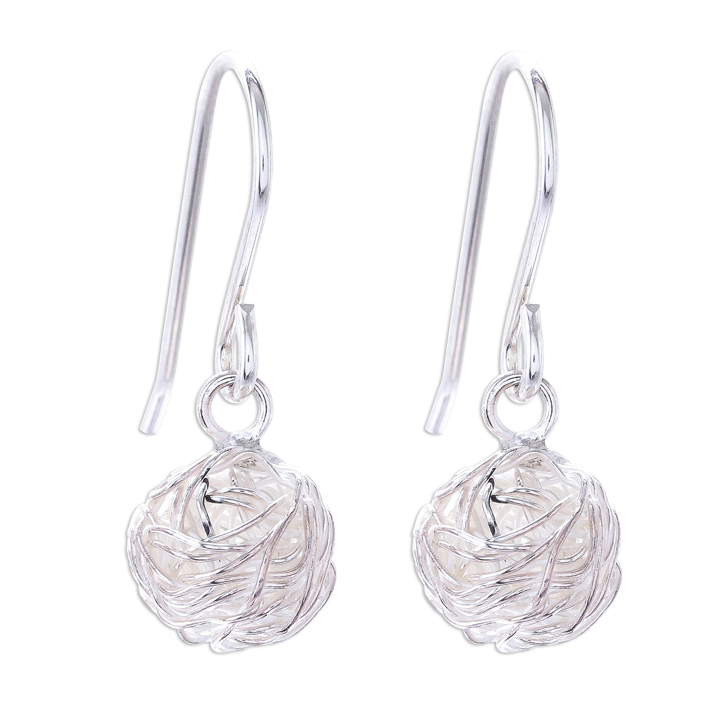 Glistening Nests Sterling Silver Wire Dangle Earrings from Thailand