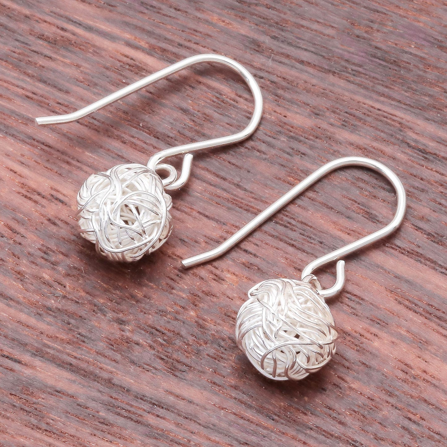 Glistening Nests Sterling Silver Wire Dangle Earrings from Thailand