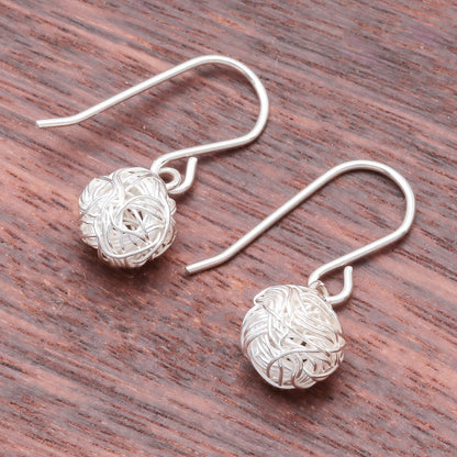 Glistening Nests Sterling Silver Wire Dangle Earrings from Thailand