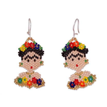 Frida Beads Frida Kahlo Glass Beaded Dangle Earrings from Mexico