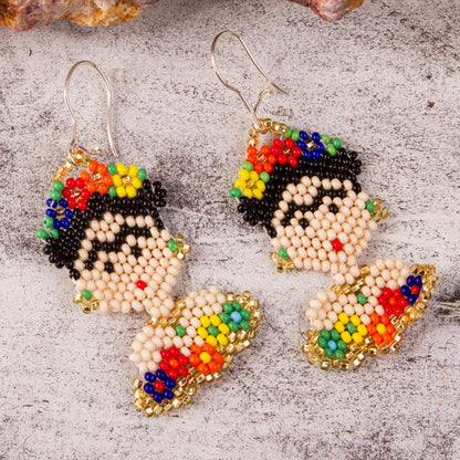 Frida Beads Frida Kahlo Glass Beaded Dangle Earrings from Mexico