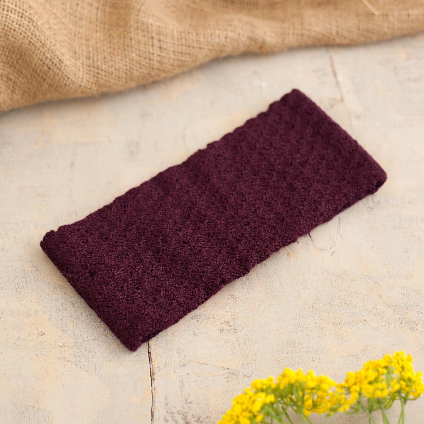 Wavelength in Boysenberry Boysenberry 100% Baby Alpaca Honeycomb Pattern Knit Headband