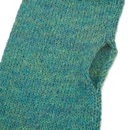 Luscious Twist in Emerald Green 100% Baby Alpaca Cable Knit Fingerless Mitts
