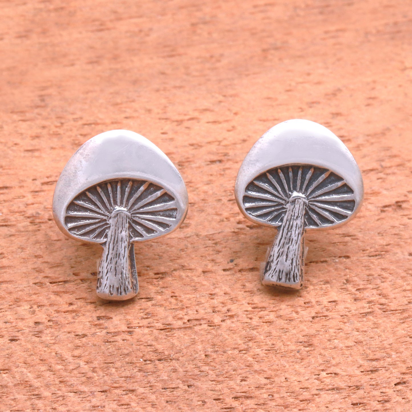 NOVICA  Mushroom-Shaped Sterling Silver Stud Earrings from Bali, 'Gleaming Mushrooms'