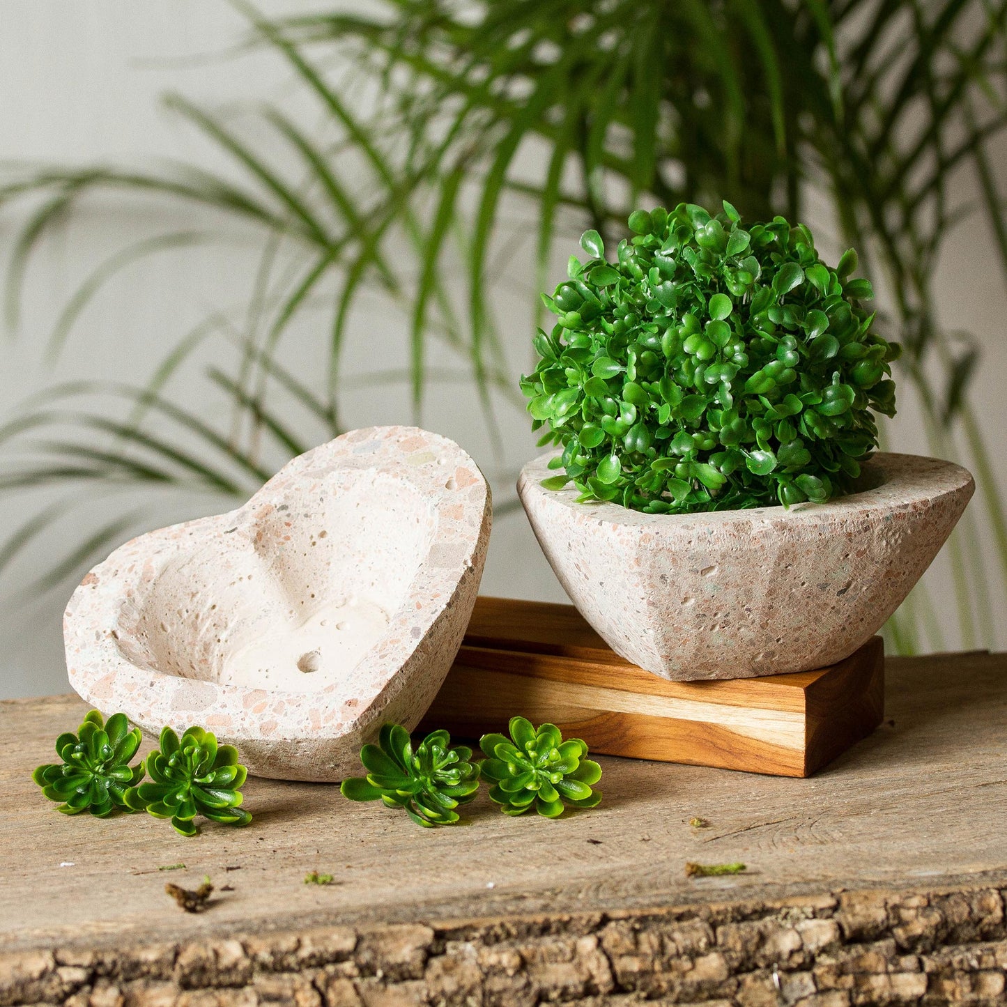 Heartfelt Planters Heart-Shaped Reclaimed Stone Flower Pots (Pair)