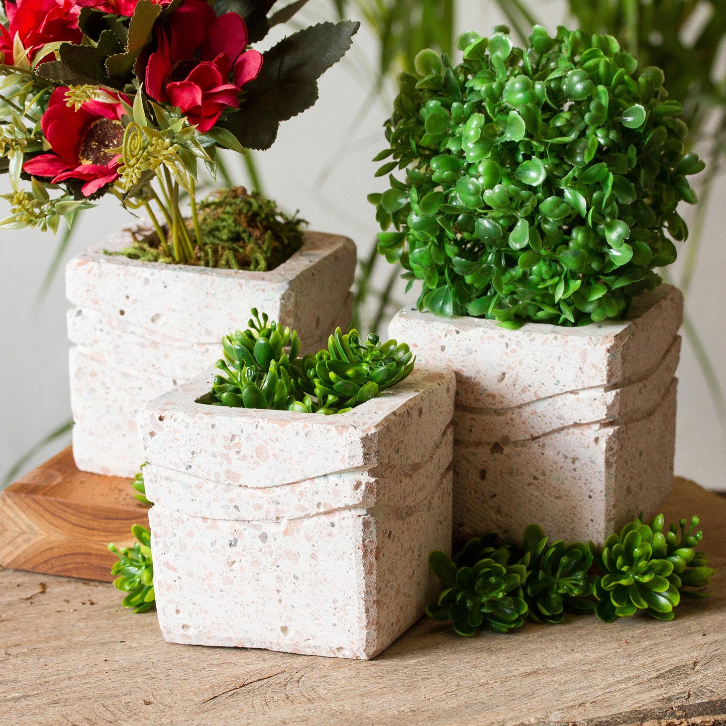 Chic Waves Wave Pattern Reclaimed Stone Flower Pots (Set of 3)