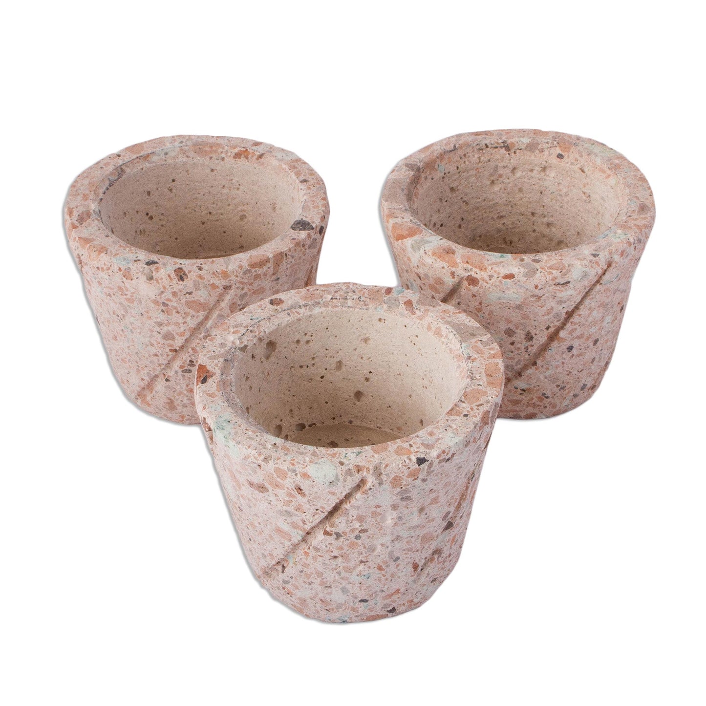 Plant Stripes Spiral Pattern Reclaimed Stone Flower Pots (Set of 3)