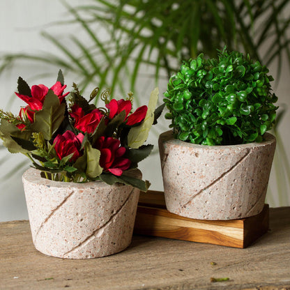 Verdant Spirals Spiral Pattern Reclaimed Stone Flower Pots (Pair)