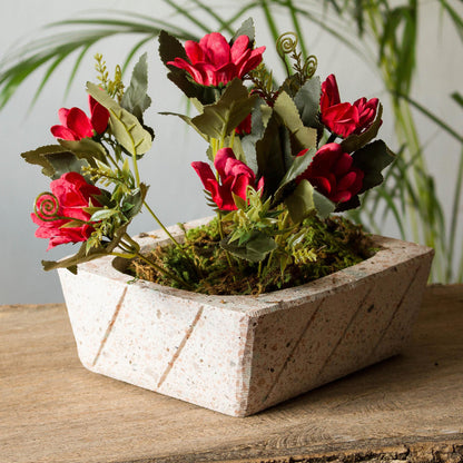 Striped Rectangle Rectangular Reclaimed Stone Flower Pot from Mexico