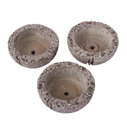 Petite Fleurs Round Reclaimed Stone Flower Pots from Mexico (Set of 3)