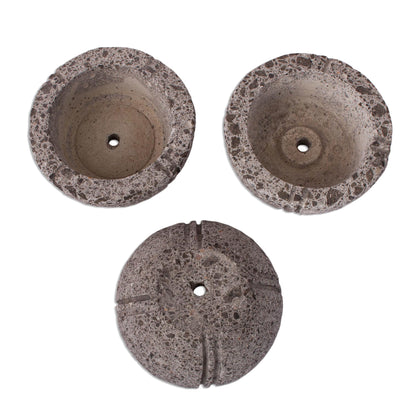 Petite Fleurs Round Reclaimed Stone Flower Pots from Mexico (Set of 3)