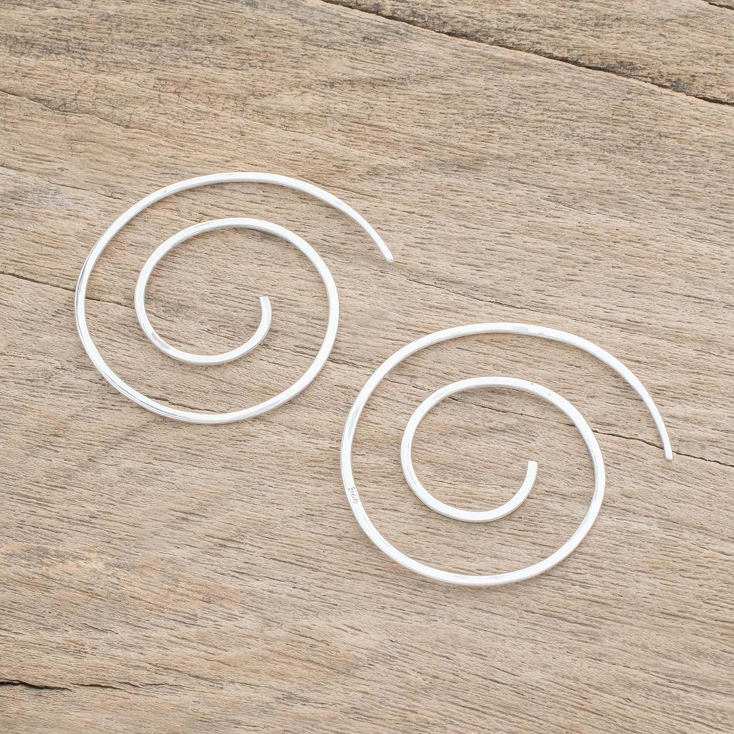 Fibonacci's Beauty Spiral Sterling Silver Half-Hoop Earrings from Guatemala