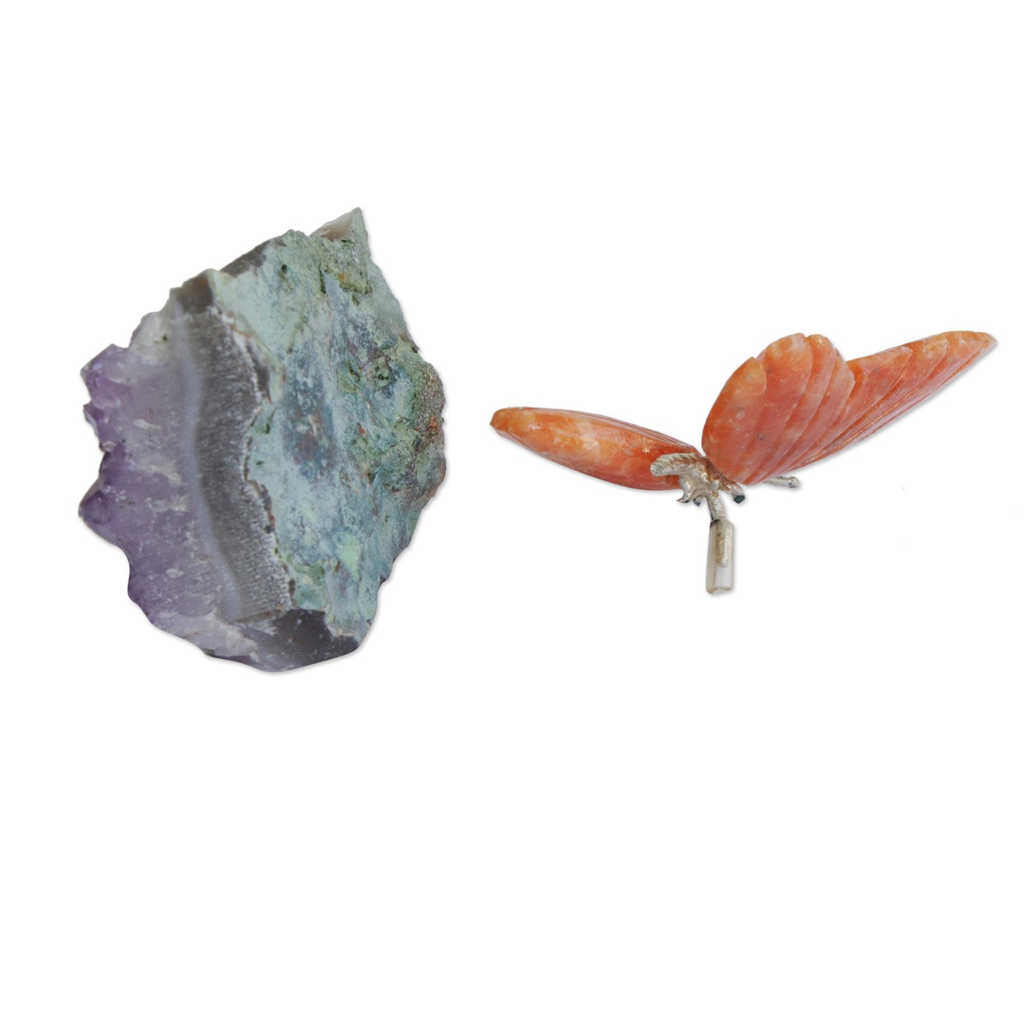 Orange Wings Orange Calcite and Amethyst Butterfly Gemstone Sculpture