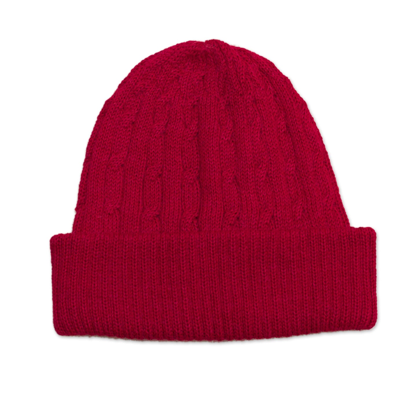 Comfy in Red Crimson Red 100% Alpaca Soft Cable Knit Hat from Peru