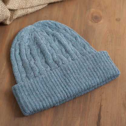 Comfy in Blue Robin's Egg Blue 100% Alpaca Soft Cable Knit Hat from Peru