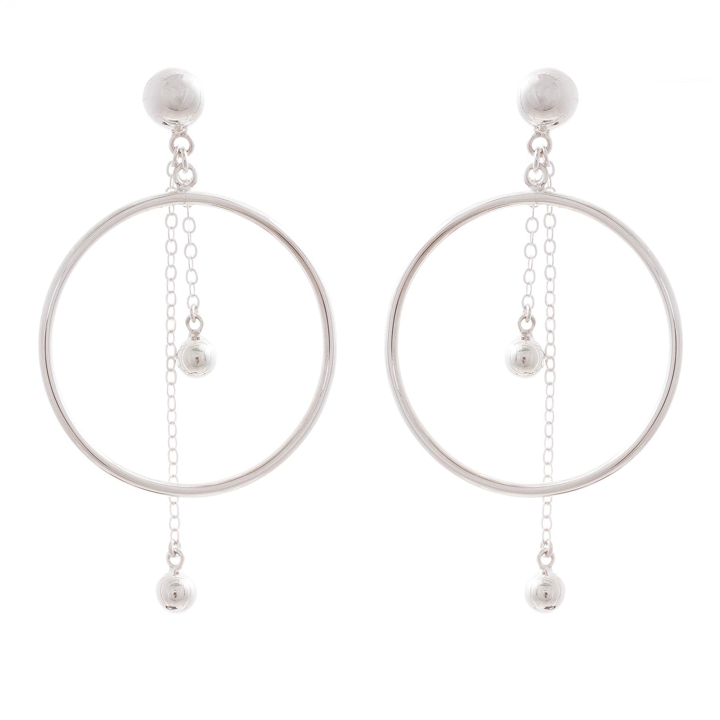 Pendulum Hoop Sterling Silver Circle and Pendulum Dangle Earrings