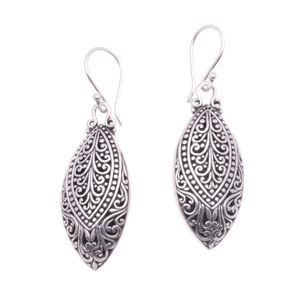 Marquise Antiquity Swirl Pattern Sterling Silver Dangle Earrings from Bali