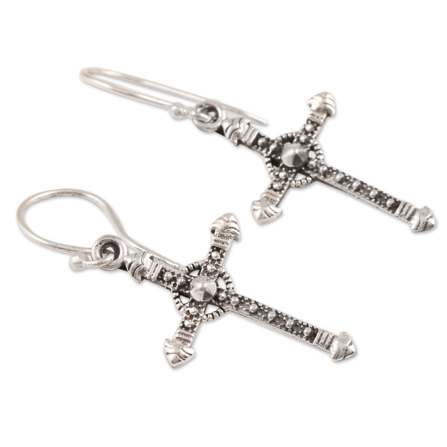 Faithful Dazzle Sterling Silver Cross Dangle Earrings from India