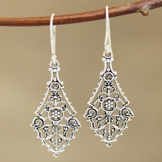 Garden Gateway Openwork Sterling Silver Dangle Earrings Crafted in India