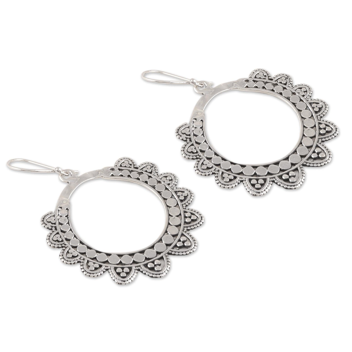 Glamorous Petals Petal Pattern Sterling Silver Dangle Earrings from India