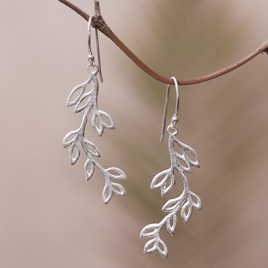 Cute Leaves Leaf-Themed Sterling Silver Dangle Earrings from Bali