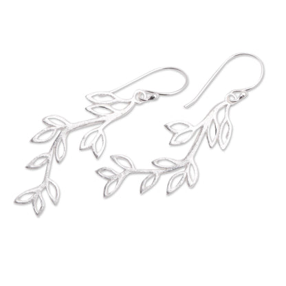 Cute Leaves Leaf-Themed Sterling Silver Dangle Earrings from Bali