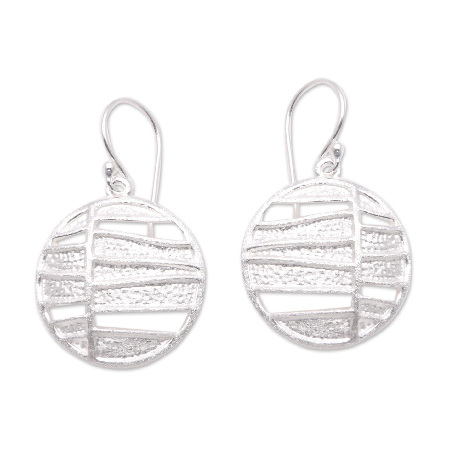 Intriguing Circles Modern Circular Sterling Silver Dangle Earrings from Bali