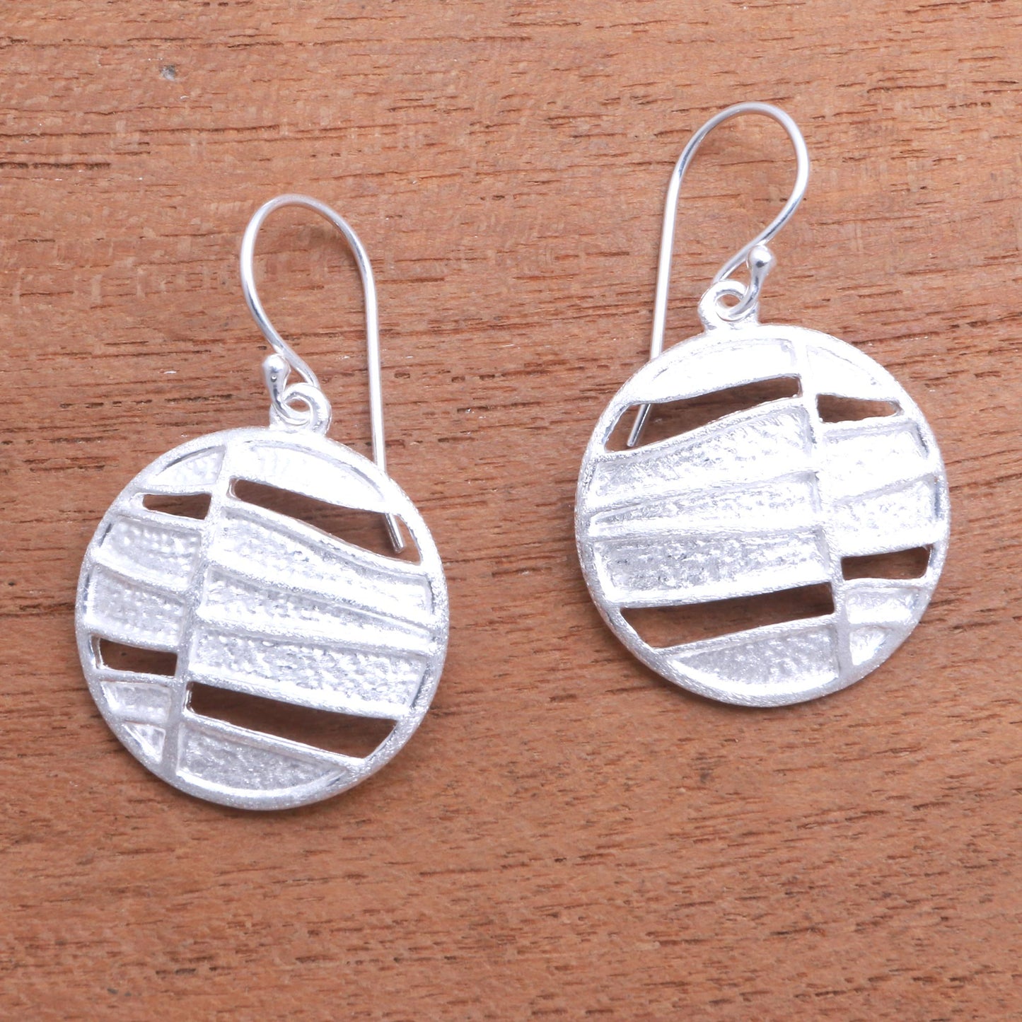 Intriguing Circles Modern Circular Sterling Silver Dangle Earrings from Bali