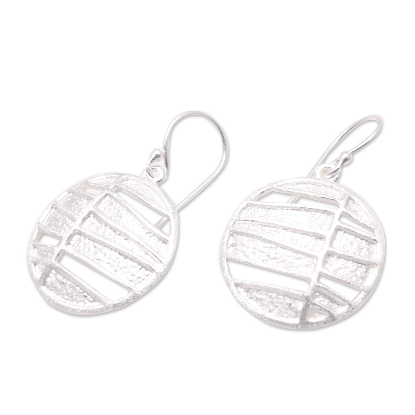 Intriguing Circles Modern Circular Sterling Silver Dangle Earrings from Bali