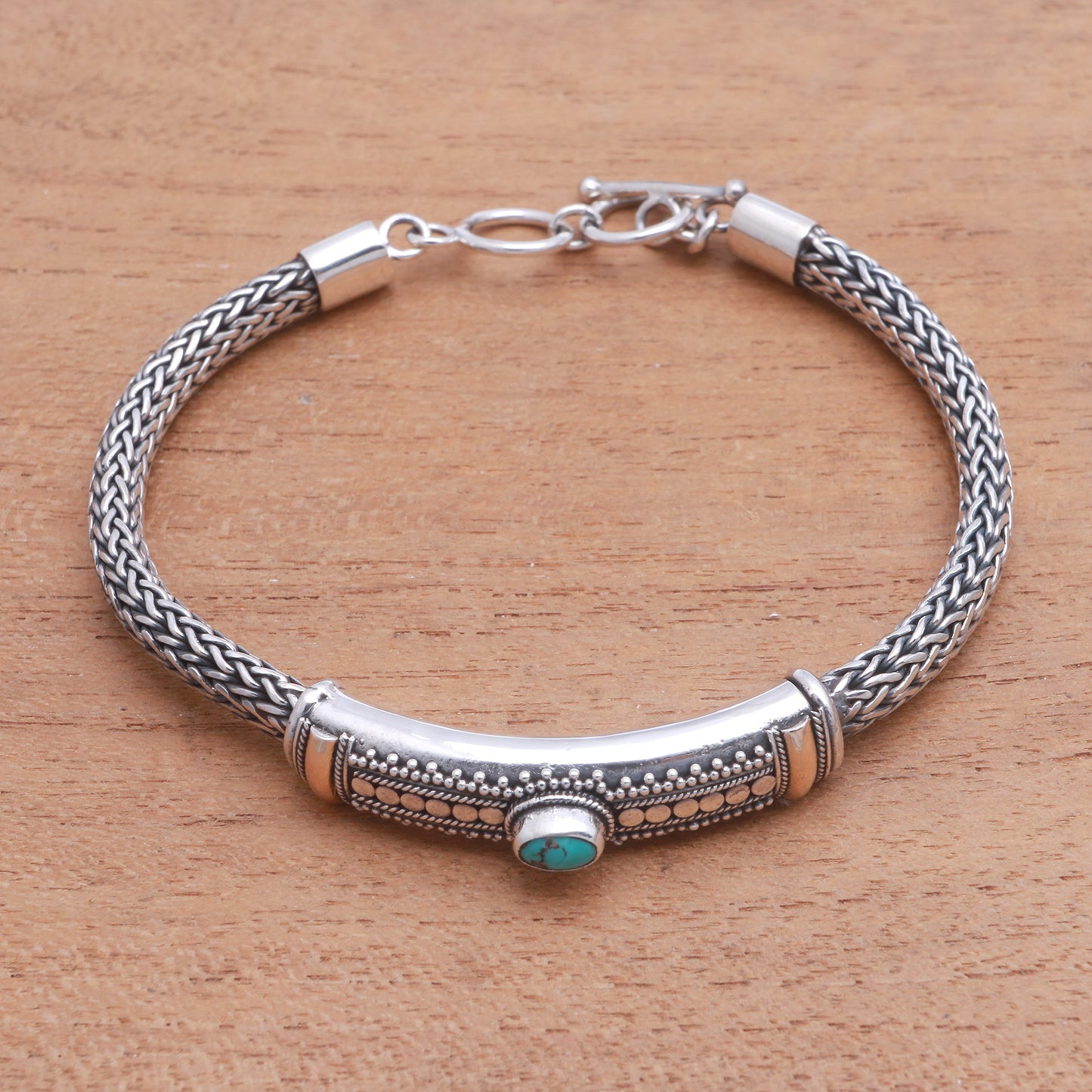Center of Hope Gold Accented Natural Turquoise Pendant Bracelet from Bali