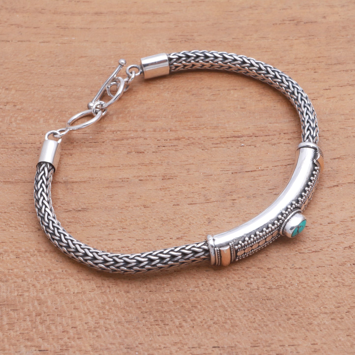 Center of Hope Gold Accented Natural Turquoise Pendant Bracelet from Bali