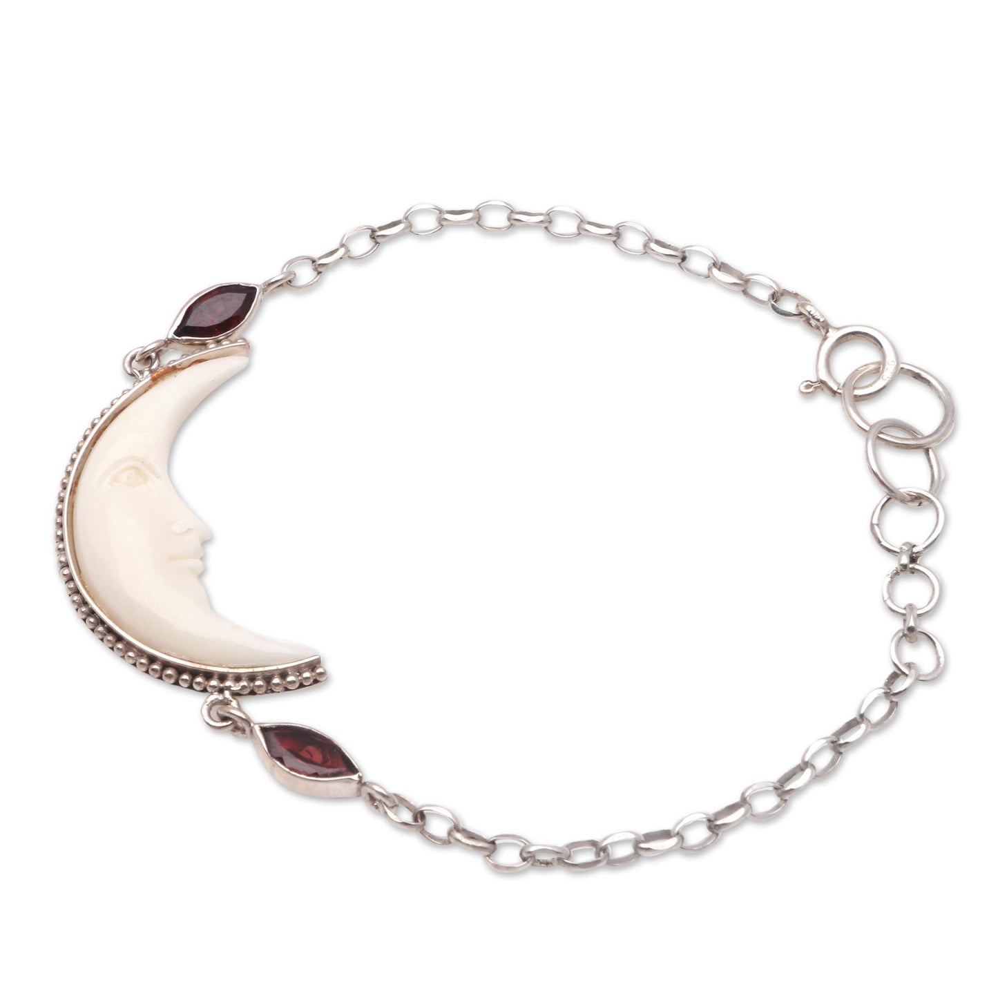 Happy Crescent Crescent Moon Garnet Pendant Bracelet