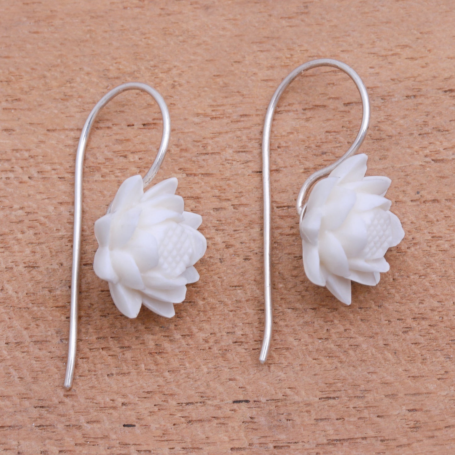 Floating Padma Floral Bone Drop Earrings Crafted in Bali