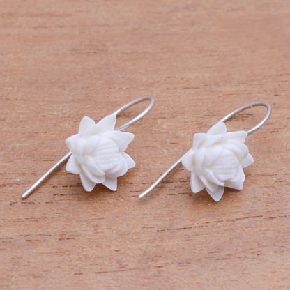 Floating Padma Floral Bone Drop Earrings Crafted in Bali