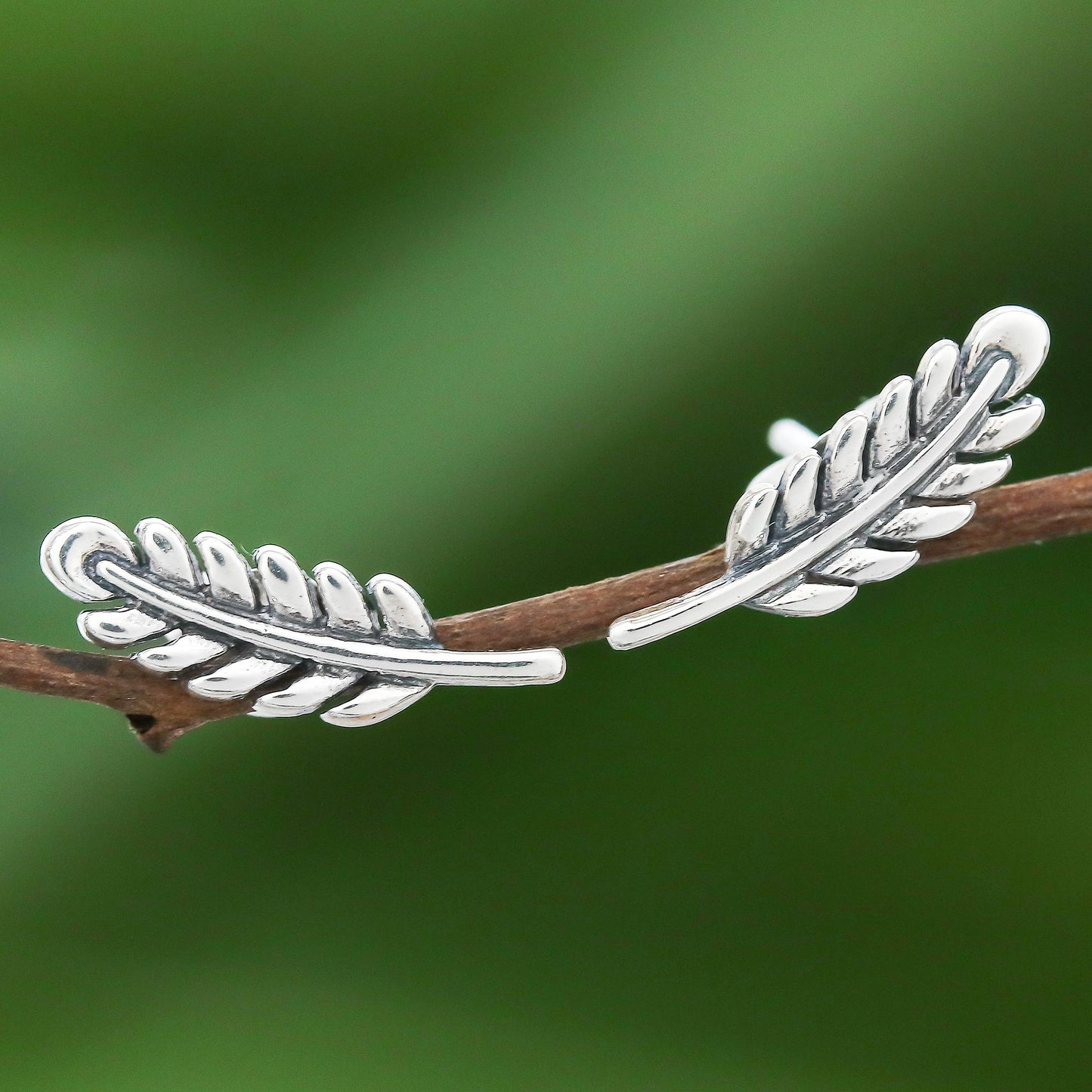 Adorable Leaves Leafy Sterling Silver Stud Earrings from Thailand