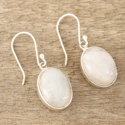 Eternal Ovals Natural Rainbow Moonstone Dangle Earrings from India