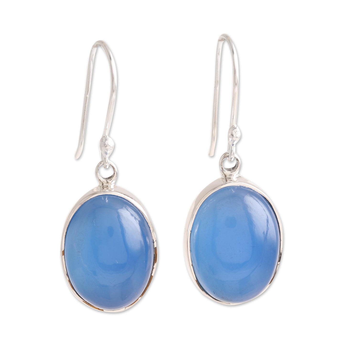 Cool Ovals Oval Blue Chalcedony Dangle Earrings from India