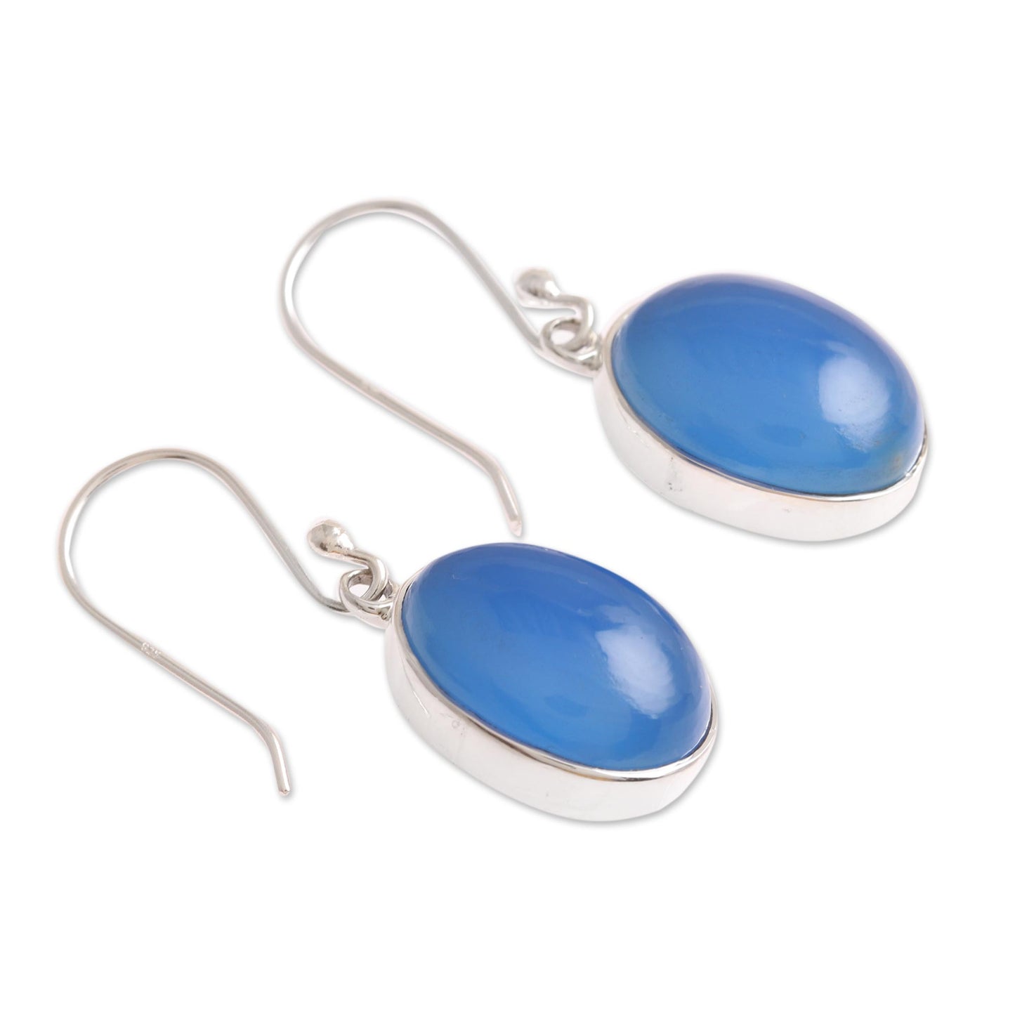 Cool Ovals Oval Blue Chalcedony Dangle Earrings from India