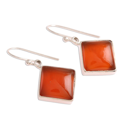 Honey Squares Square Carnelian Dangle Earrings from India