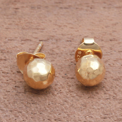 Hammered Domes Domed Gold Plated Sterling Silver Stud Earrings from Bali