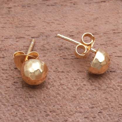 Hammered Domes Domed Gold Plated Sterling Silver Stud Earrings from Bali