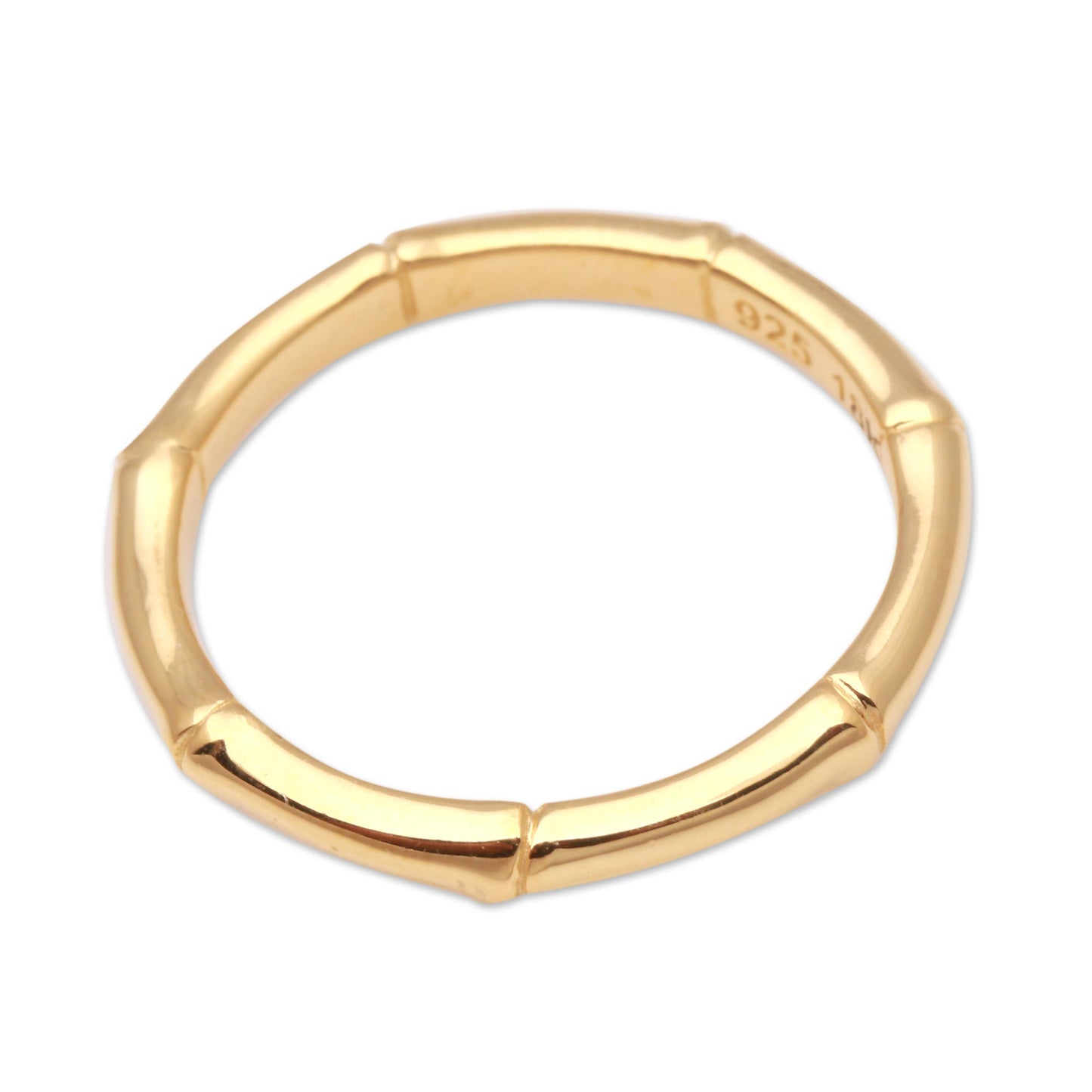 Bamboo Regeneration Bamboo Motif Silver Band Ring Bathed in 18k Gold