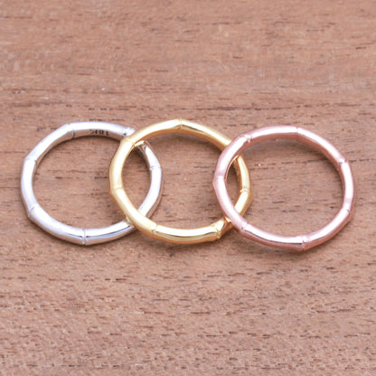 Bamboo Trio 3 Bamboo Motif Rings in Silver, Gold and Rose Gold